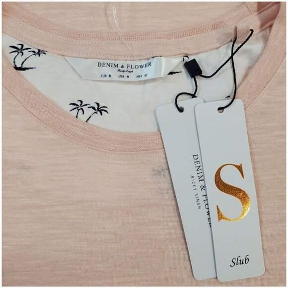 Denim and Flower Mens Pink T-Shirt With Palm Tree Pocket Design Size Medium - Picture 7 of 9